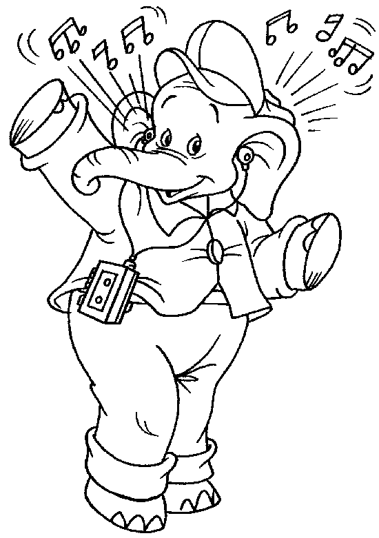 coloriage elephant ecoutant de la musique